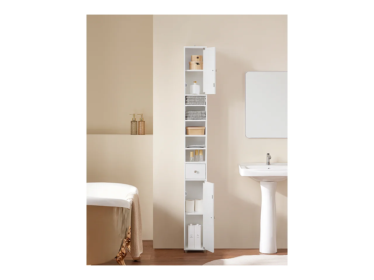 Wysoka szafka łazienkowa z 2 drzwiami BZR167-GW