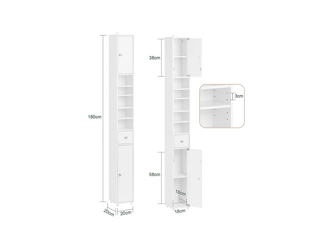 Wysoka szafka łazienkowa z 2 drzwiami BZR167-GW