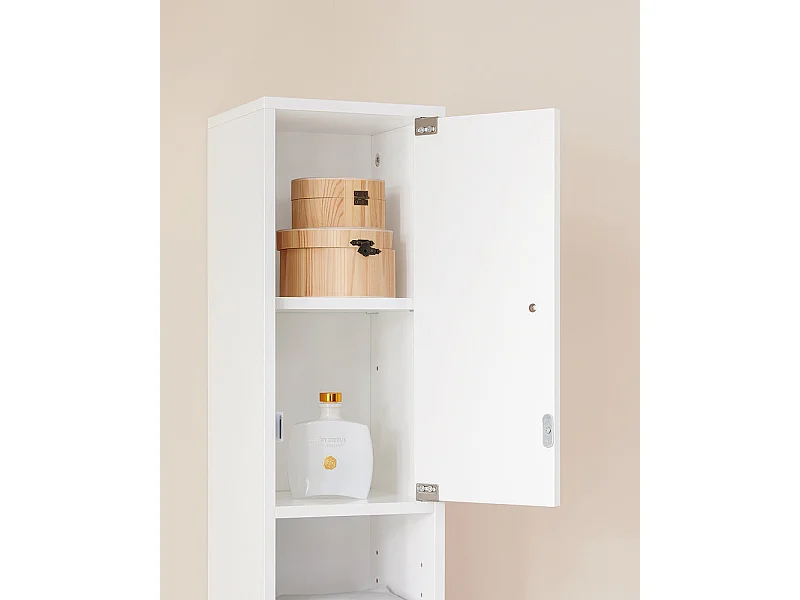 SoBuy Meuble Colonne Salle de Bain, Armoire Étroite 1 Tiroir, 2 Portes, 5 Compartiments, Étagères Réglables, Blanc Brillant, 20x20x180cm BZR167-GW