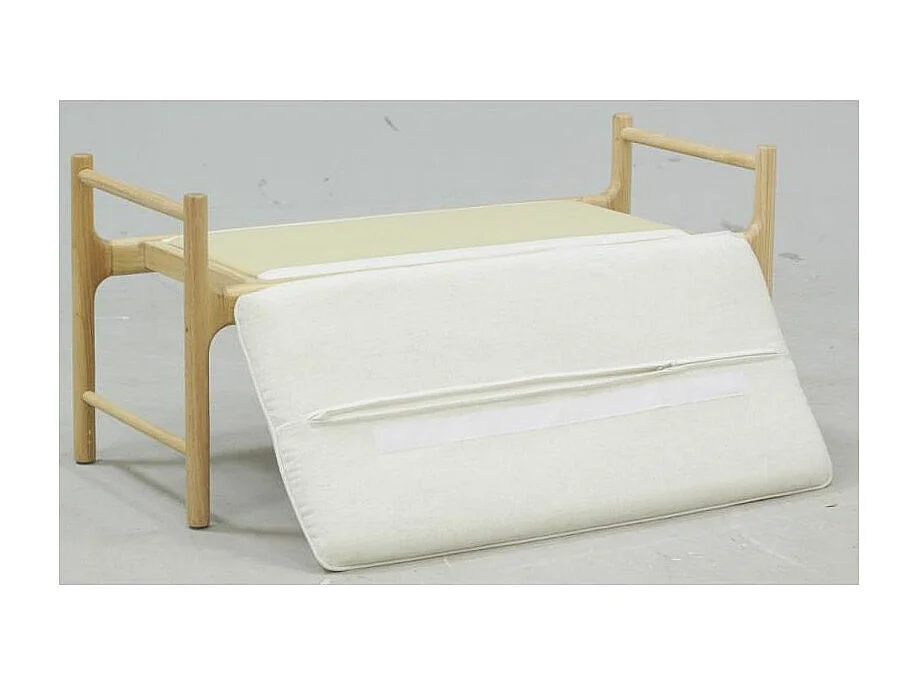 Banc en bois avec coussin en coton blanc