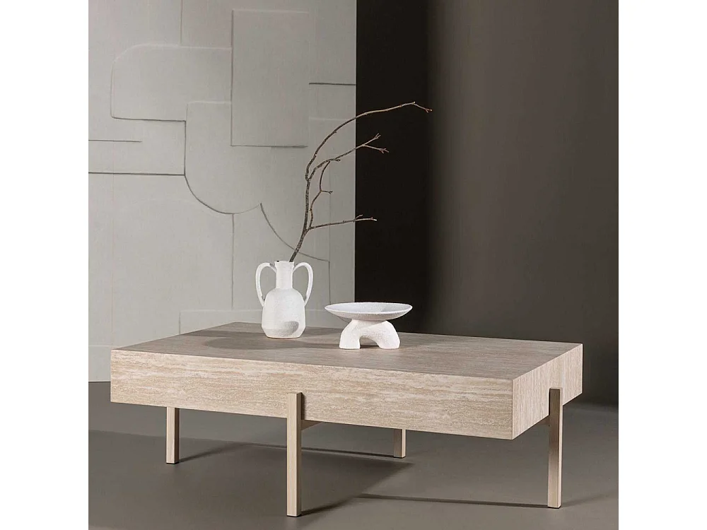 Table Basse Effet Travertin "Vadholmen" 126cm Beige