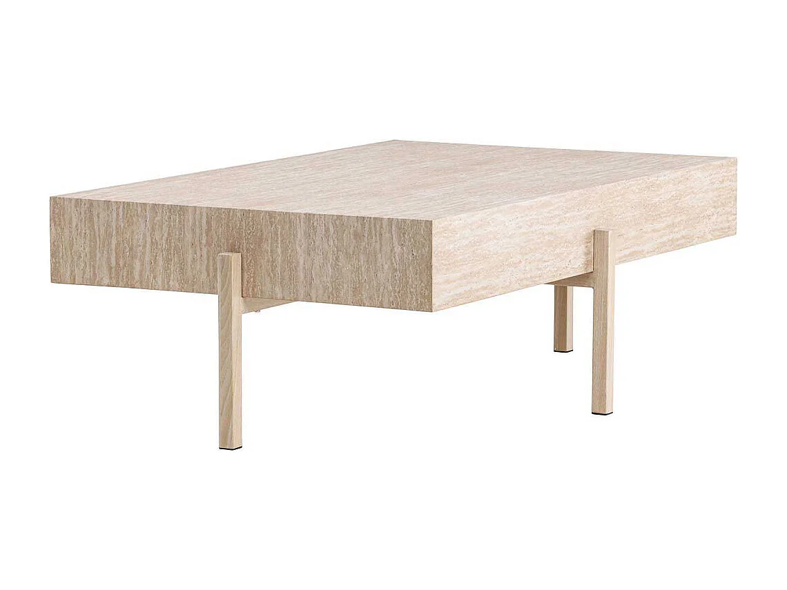 Table Basse Effet Travertin "Vadholmen" 126cm Beige