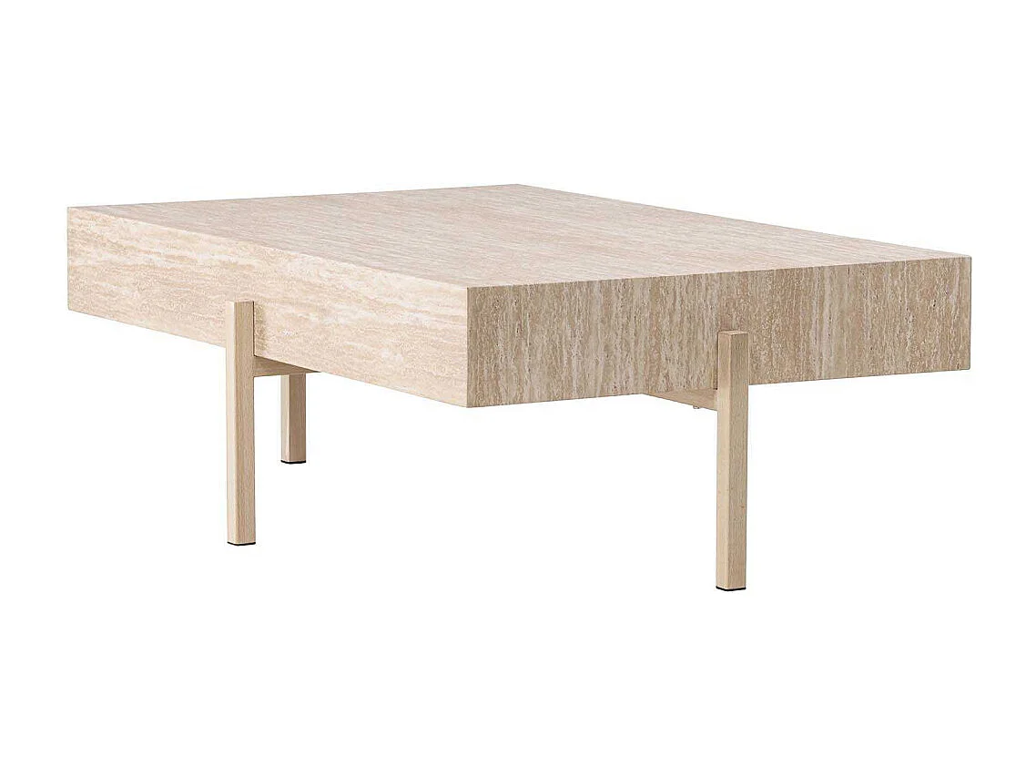 Table Basse Effet Travertin "Vadholmen" 126cm Beige