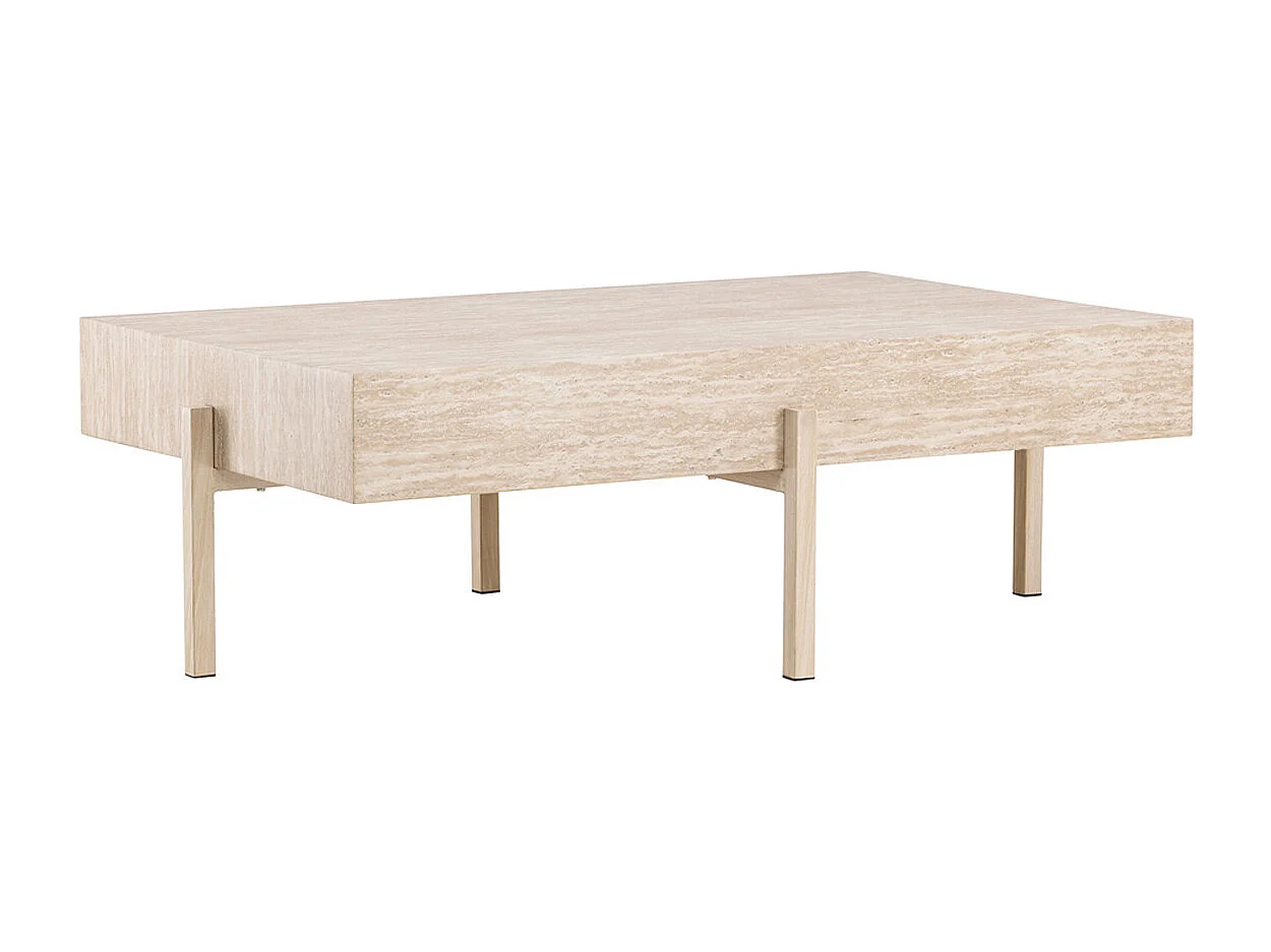 Table Basse Effet Travertin "Vadholmen" 126cm Beige