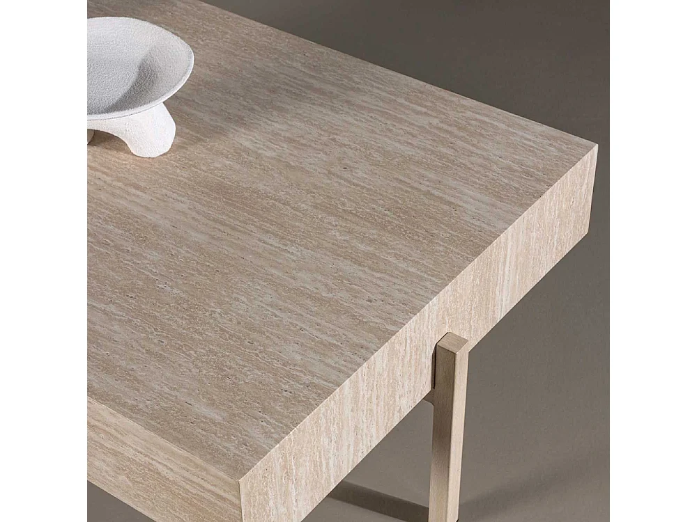 Table Basse Effet Travertin "Vadholmen" 126cm Beige