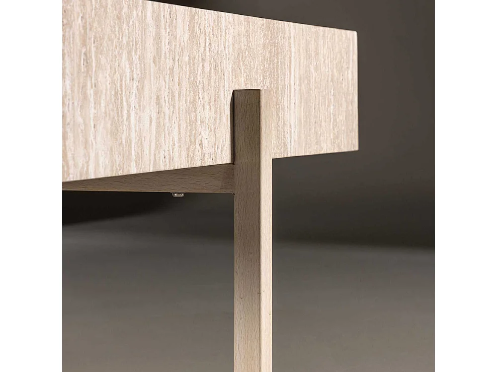 Table Basse Effet Travertin "Vadholmen" 126cm Beige