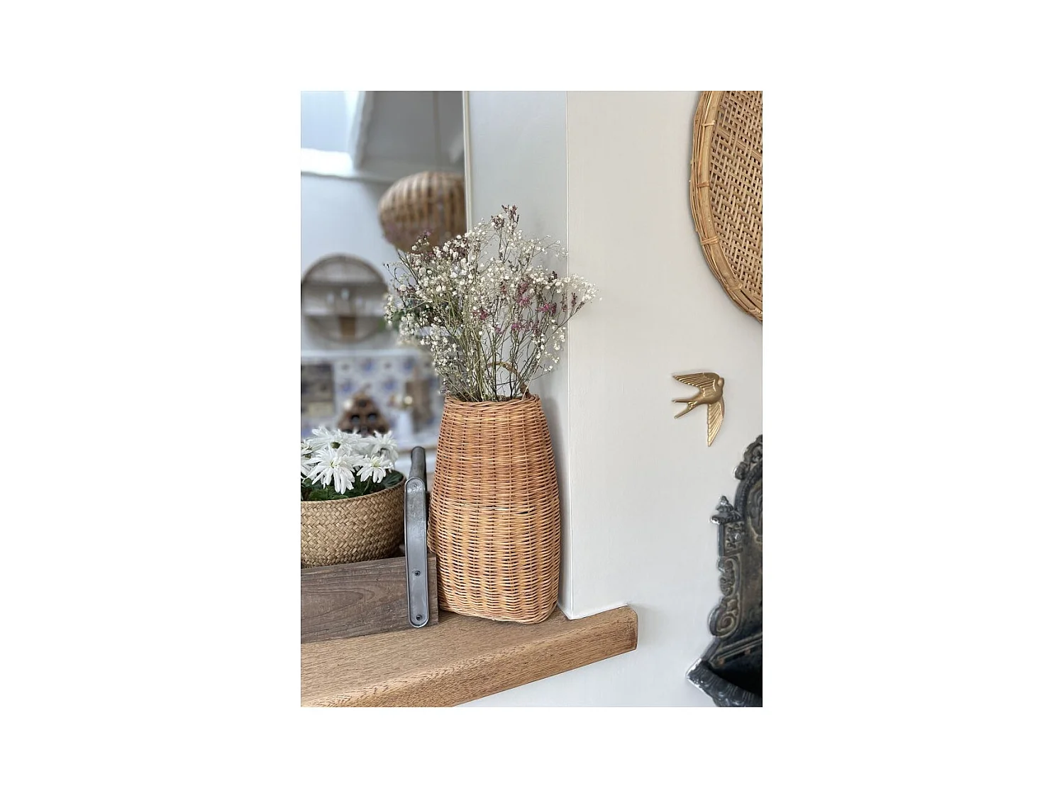 Hotte murale en rotin naturel