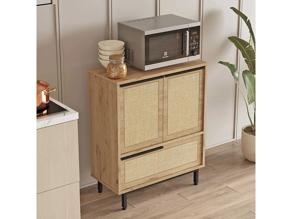 Meuble de cuisine Evelis L75xH90cm Bois et Rotin clair