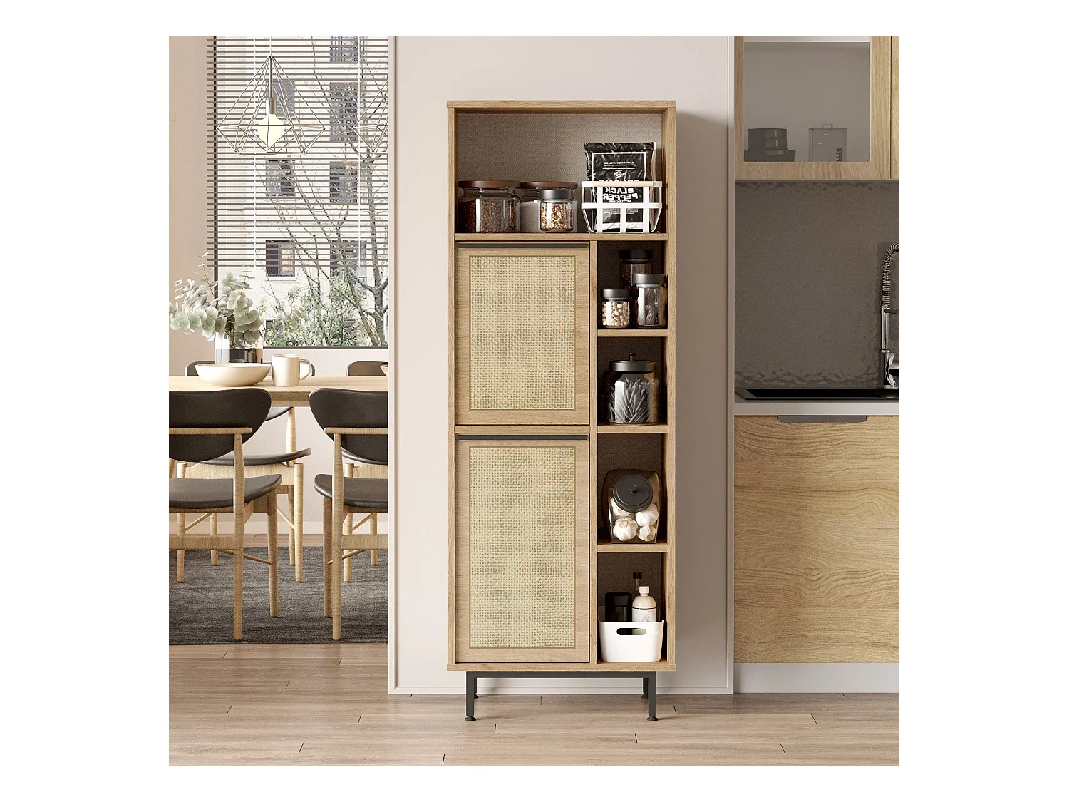Meuble de cuisine Evelis L60cm Bois et Rotin clair