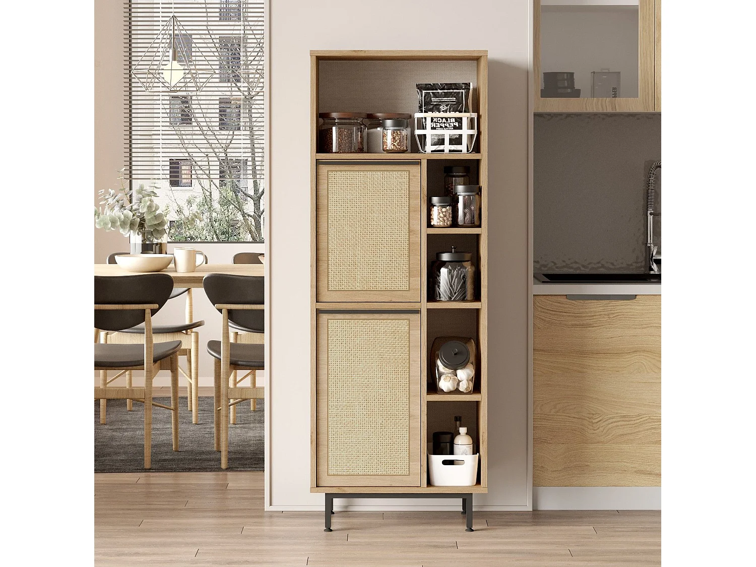 Meuble de cuisine Evelis L60cm Bois et Rotin clair