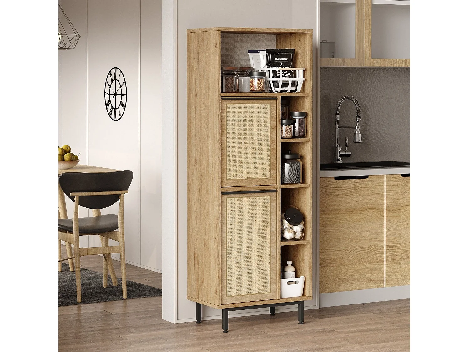 Meuble de cuisine Evelis L60cm Bois et Rotin clair