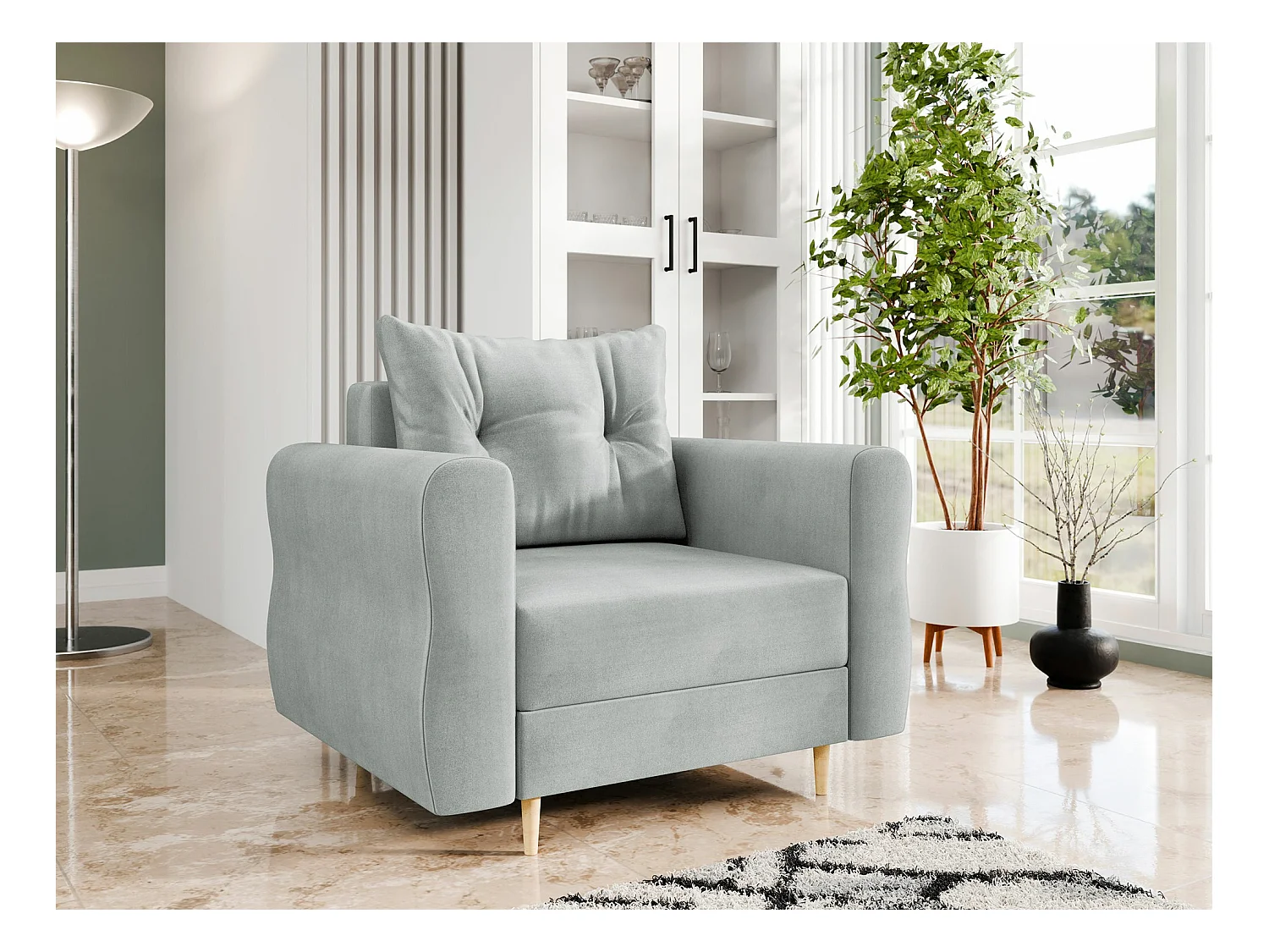 Sillón Veldala 104, Gris, 85x106x77cm, Tapiz, Patas: Madera