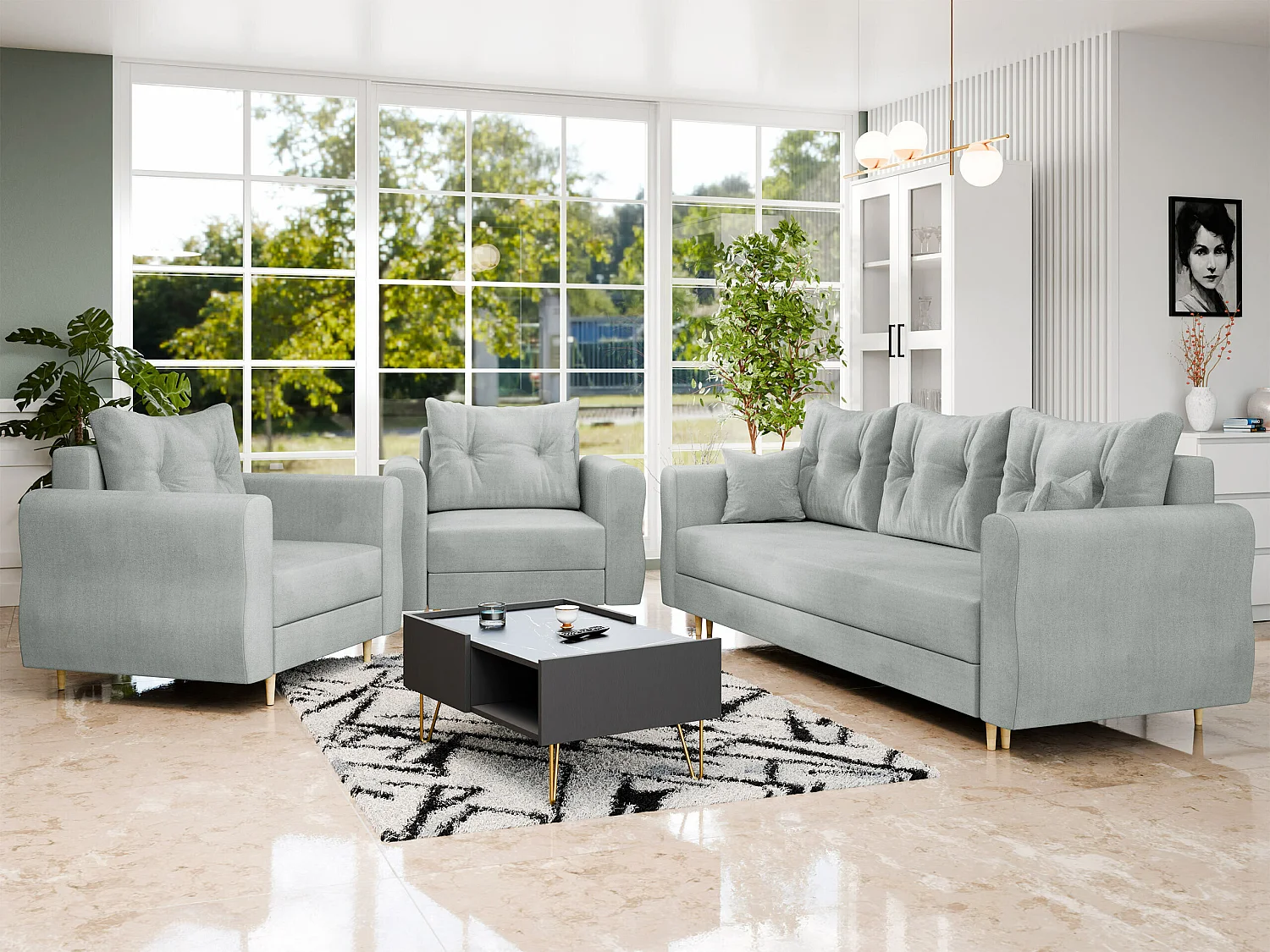 Sillón Veldala 104, Gris claro, Tapiz, 9x11x8cm