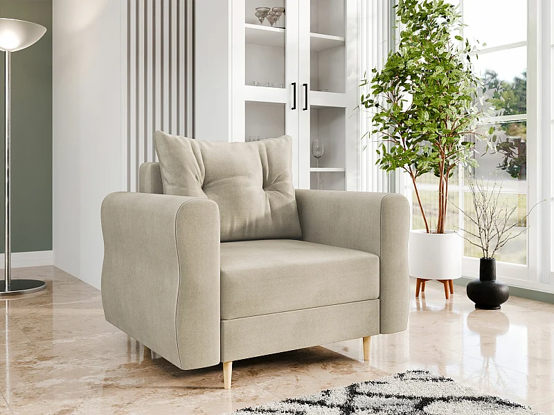 Sillón Veldala 104, De color marrón claro, 85x106x77cm, Tapiz, Patas: Madera