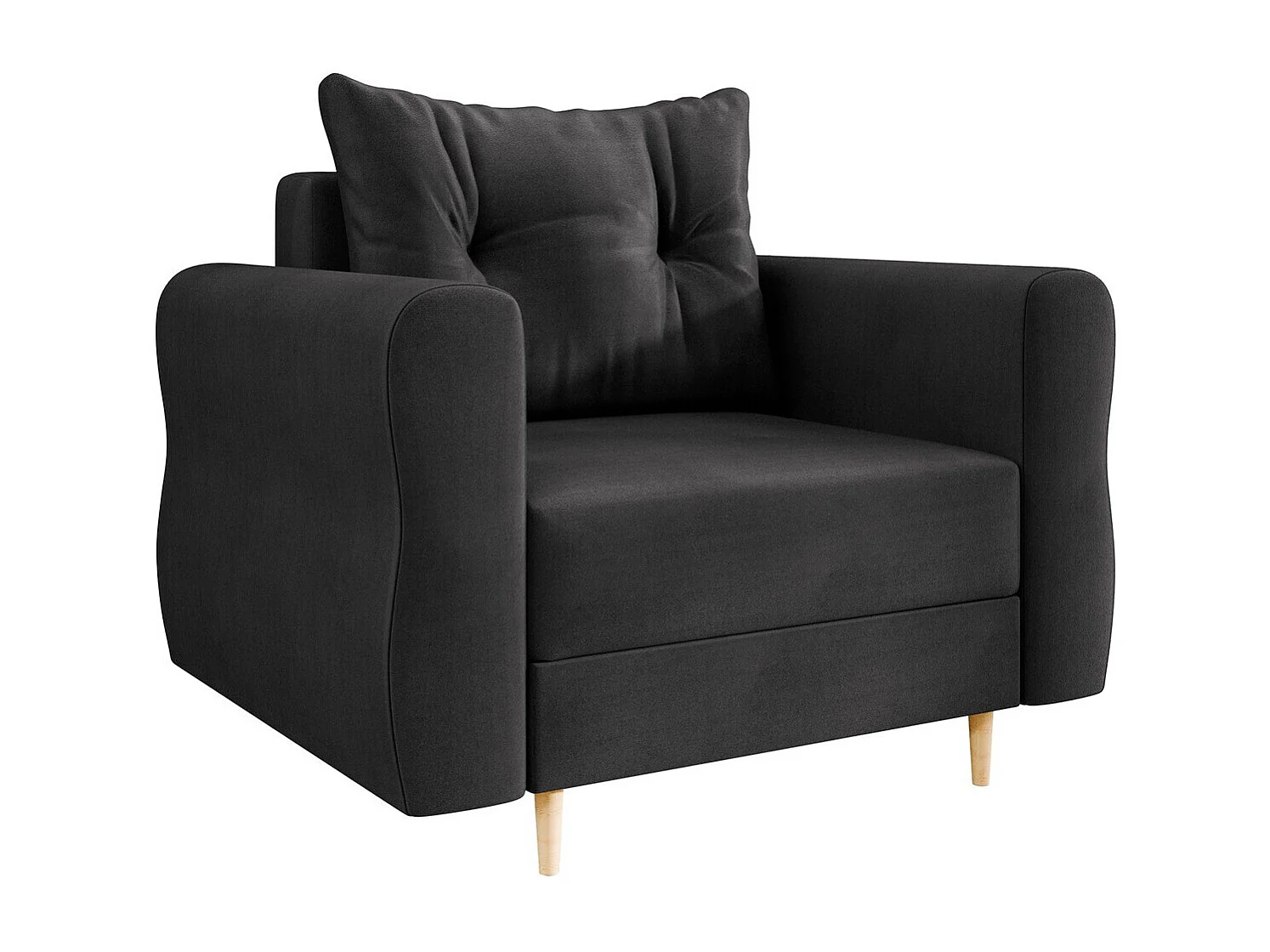 Fauteuil Veldala 104, Noir, 85x106x77cm, Tapisserie, Pieds: Bois