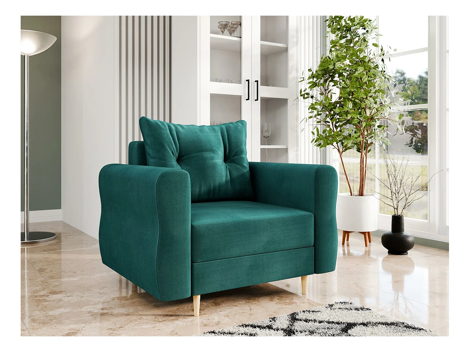 Sillón Veldala 104, Turquesa, 85x106x77cm, Tapiz, Patas: Madera
