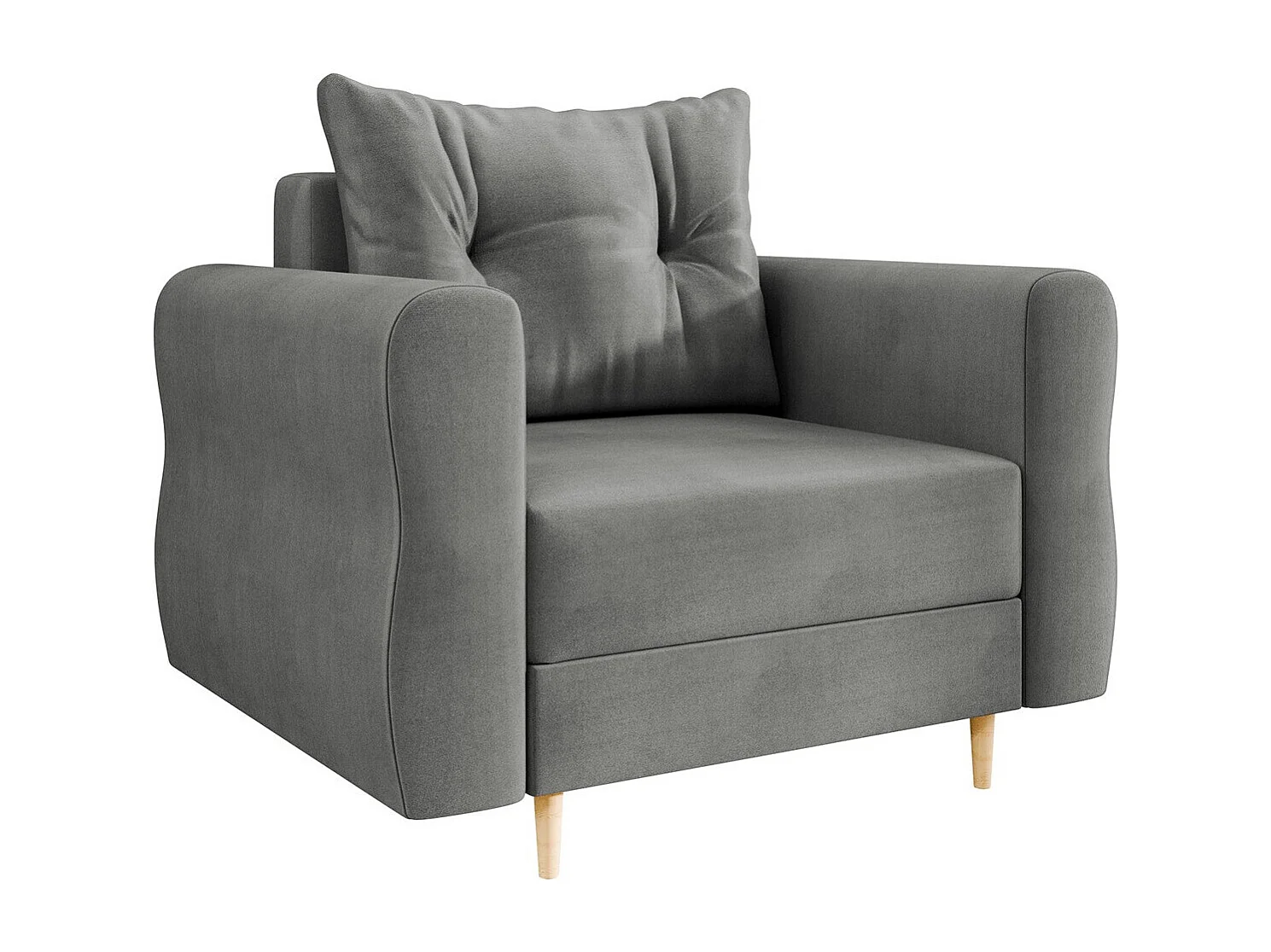 Fauteuil Veldala 104, Gris, 85x106x77cm, Tapisserie, Pieds: Bois
