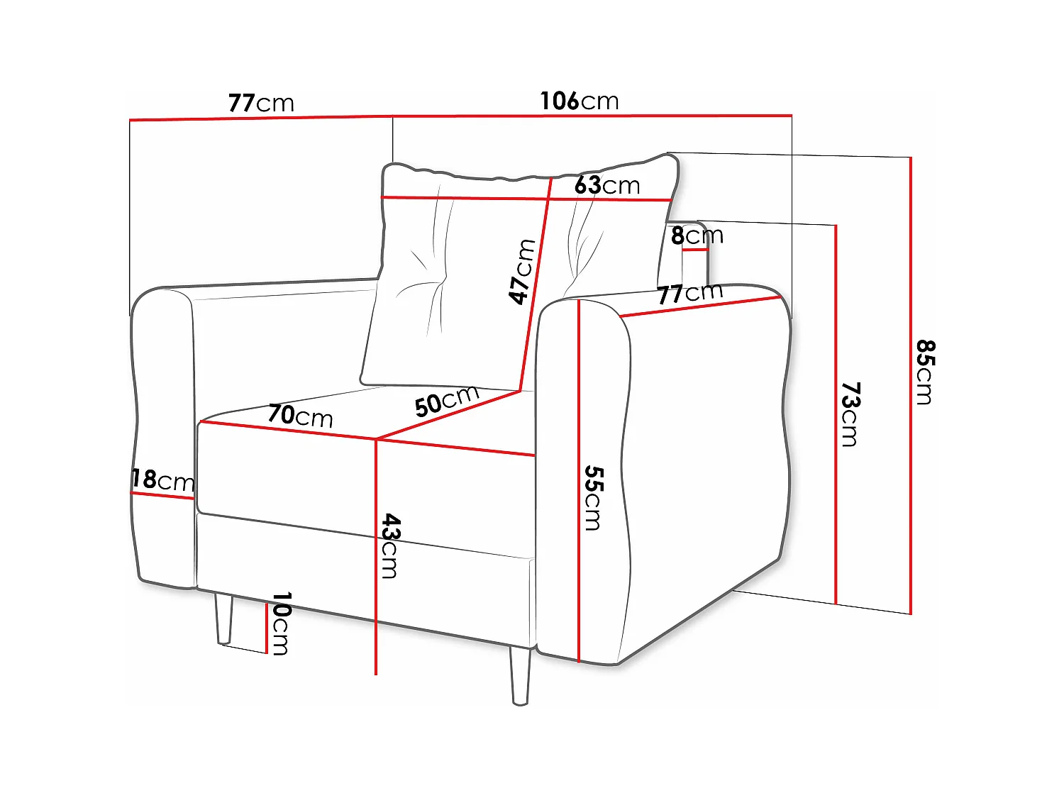Fauteuil Veldala 104, Gris, 85x106x77cm, Tapisserie, Pieds: Bois