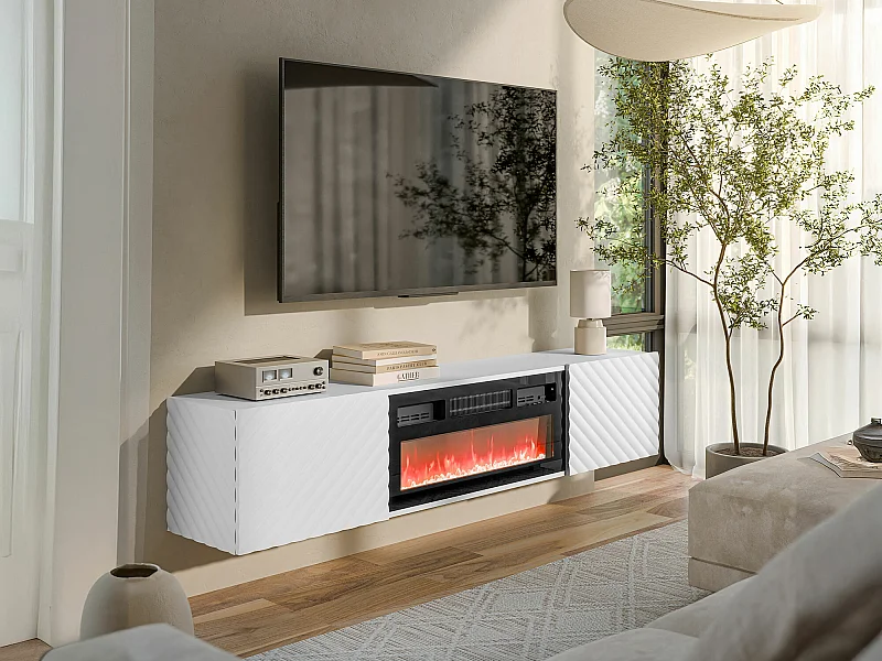 Meuble TV Charlotte 207, Blanc, 183x37x35cm