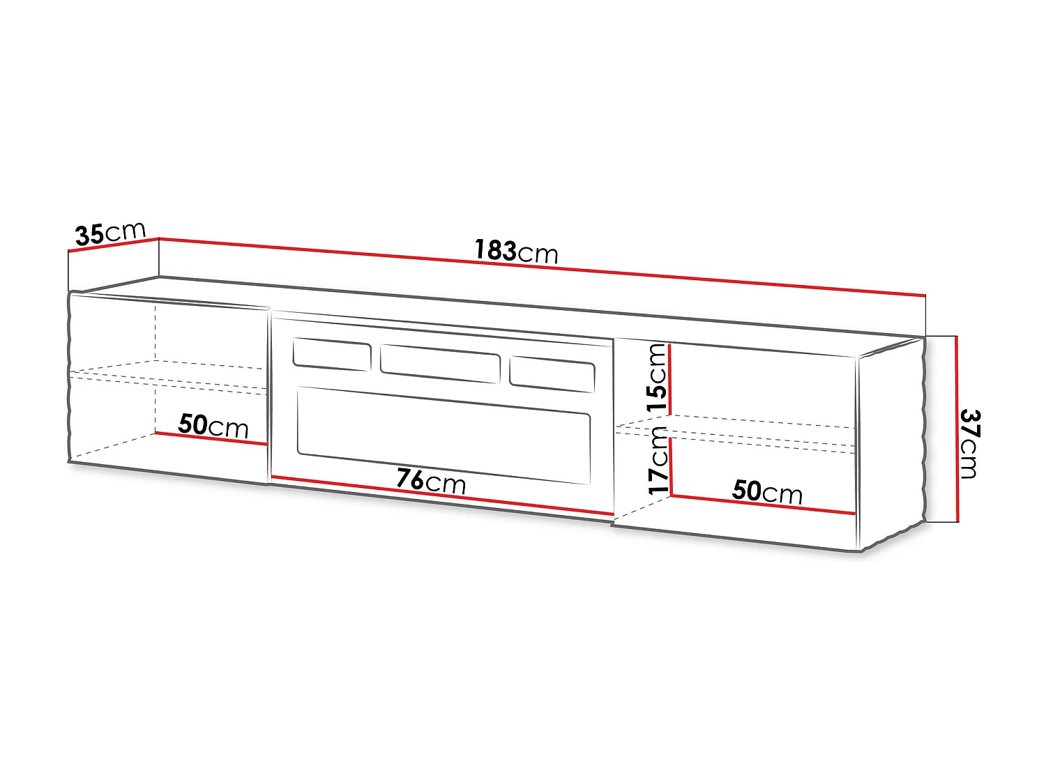 Meuble TV Charlotte 207, Blanc, 183x37x35cm