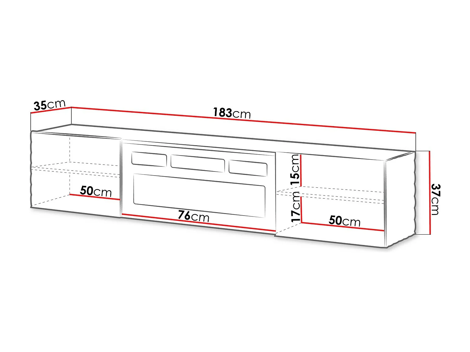 Mobile porta TV Charlotte 207, Nero, 183x37x35cm