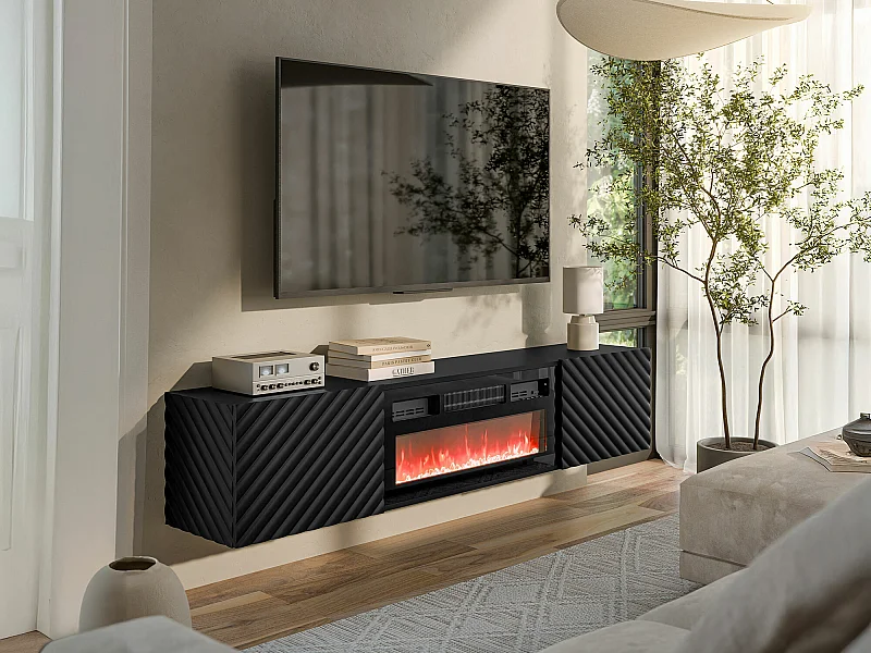 Meuble TV Charlotte 207, Noir, 183x37x35cm