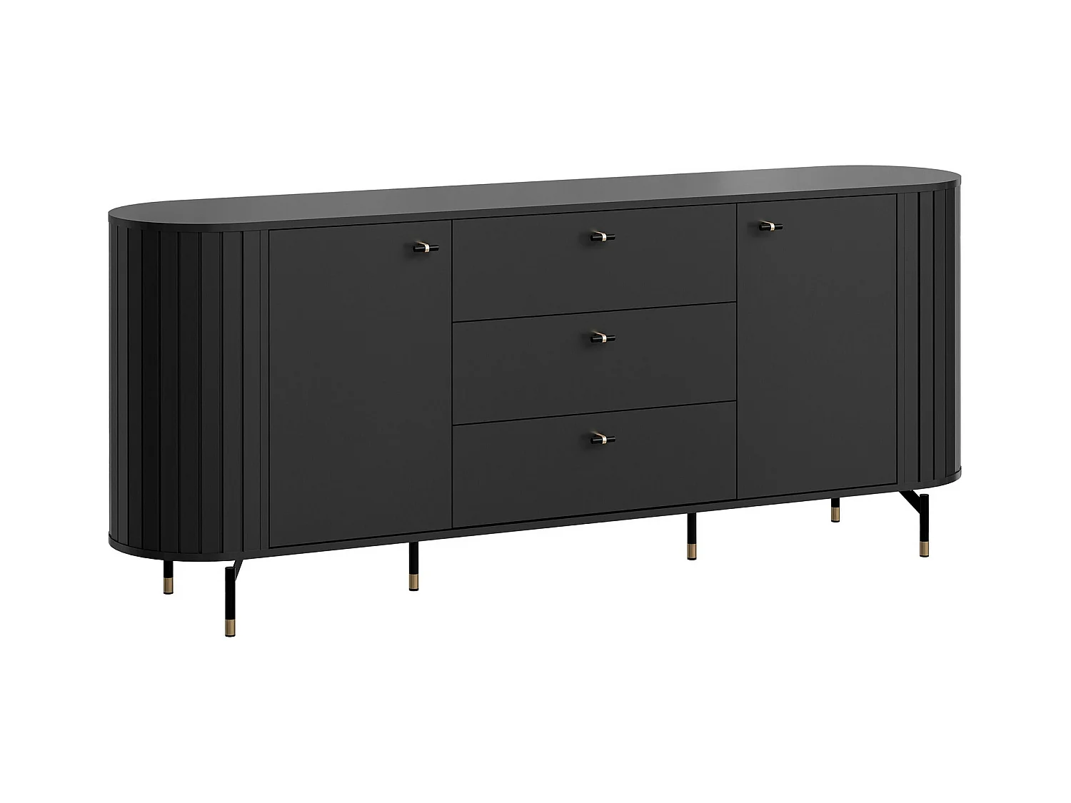 Commode Novmono 103, Noir, Avec tiroirs et portes, 81x191x40cm
