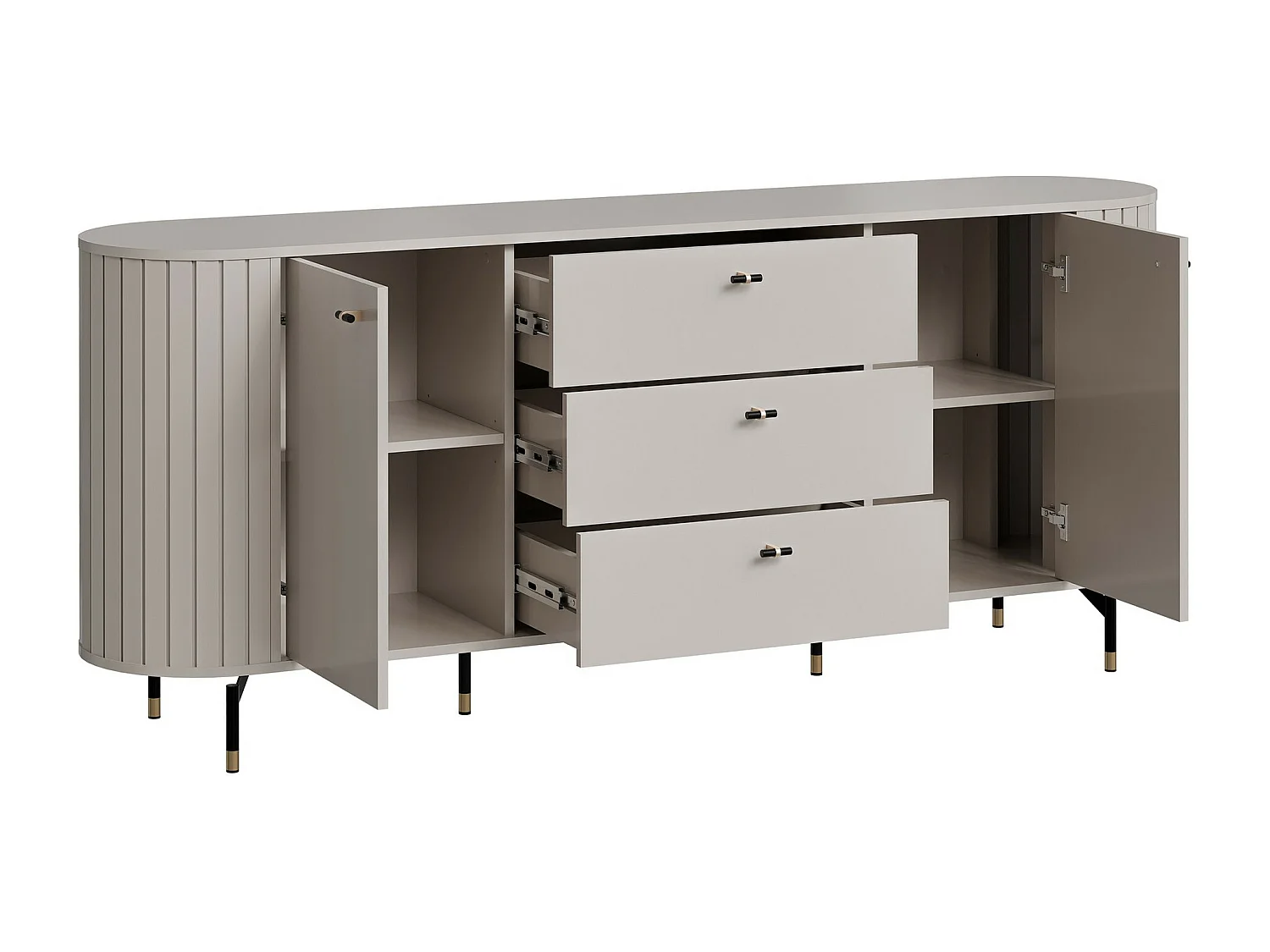 Commode Novmono 103, Noir, Tiroirs et portes, 81x191x40cm