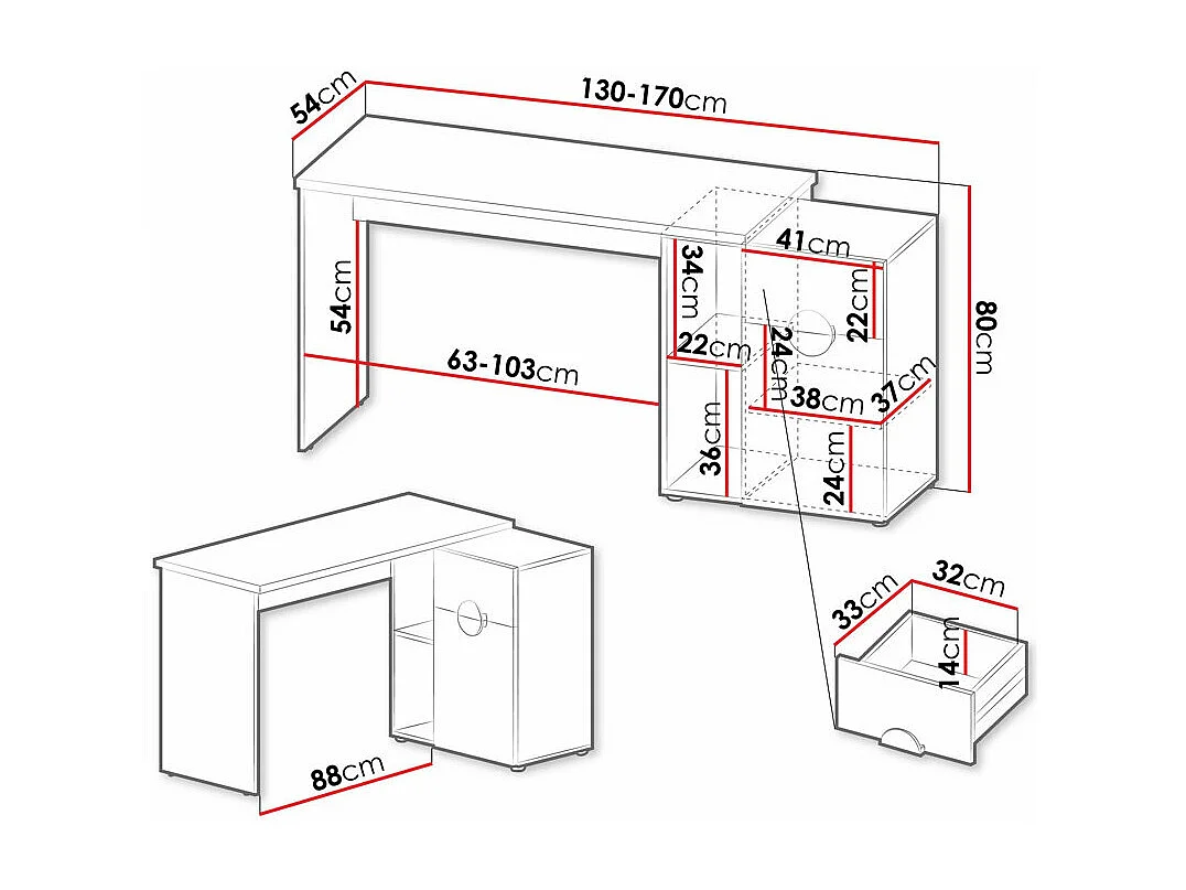Bureau Morsoru 107, Avec tiroirs|Avec des portes, Le nombre de portes: 1, 80x130x54cm