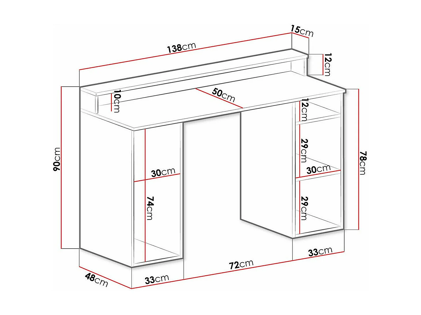 Bureau de gaming Lila, 78x138x48cm, Blanc