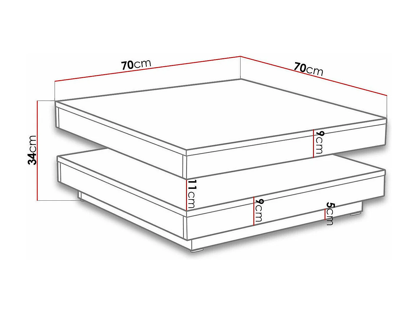 Mesa de centro extensível Comfivo 385, Angular, 3x7x7cm