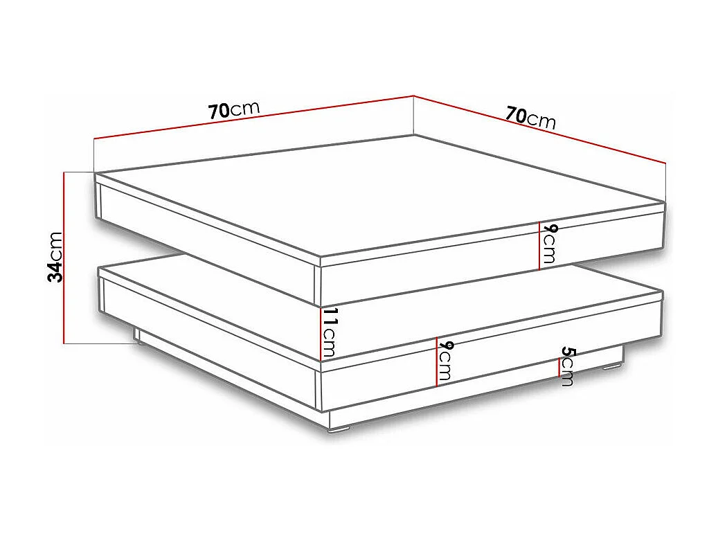 Mesa de centro extensível Comfivo 385, Angular, 3x7x7cm