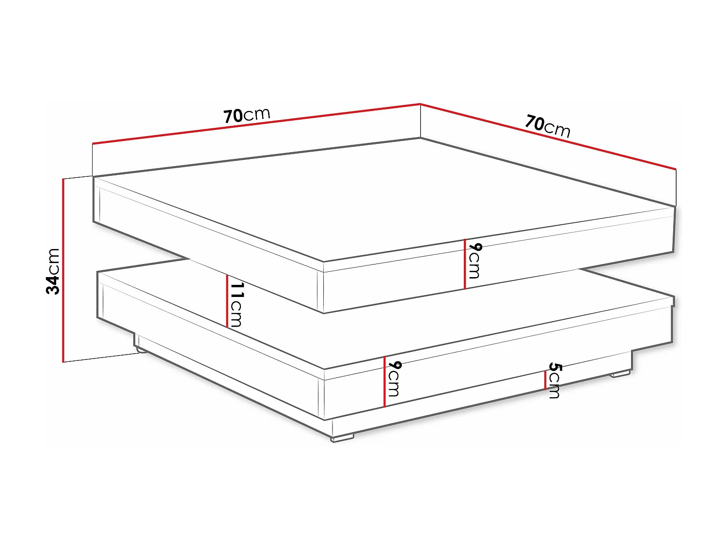 Table basse transformateur Comfivo 385, Chêne wotan|Blanc, 34x70x70cm, Stratifié