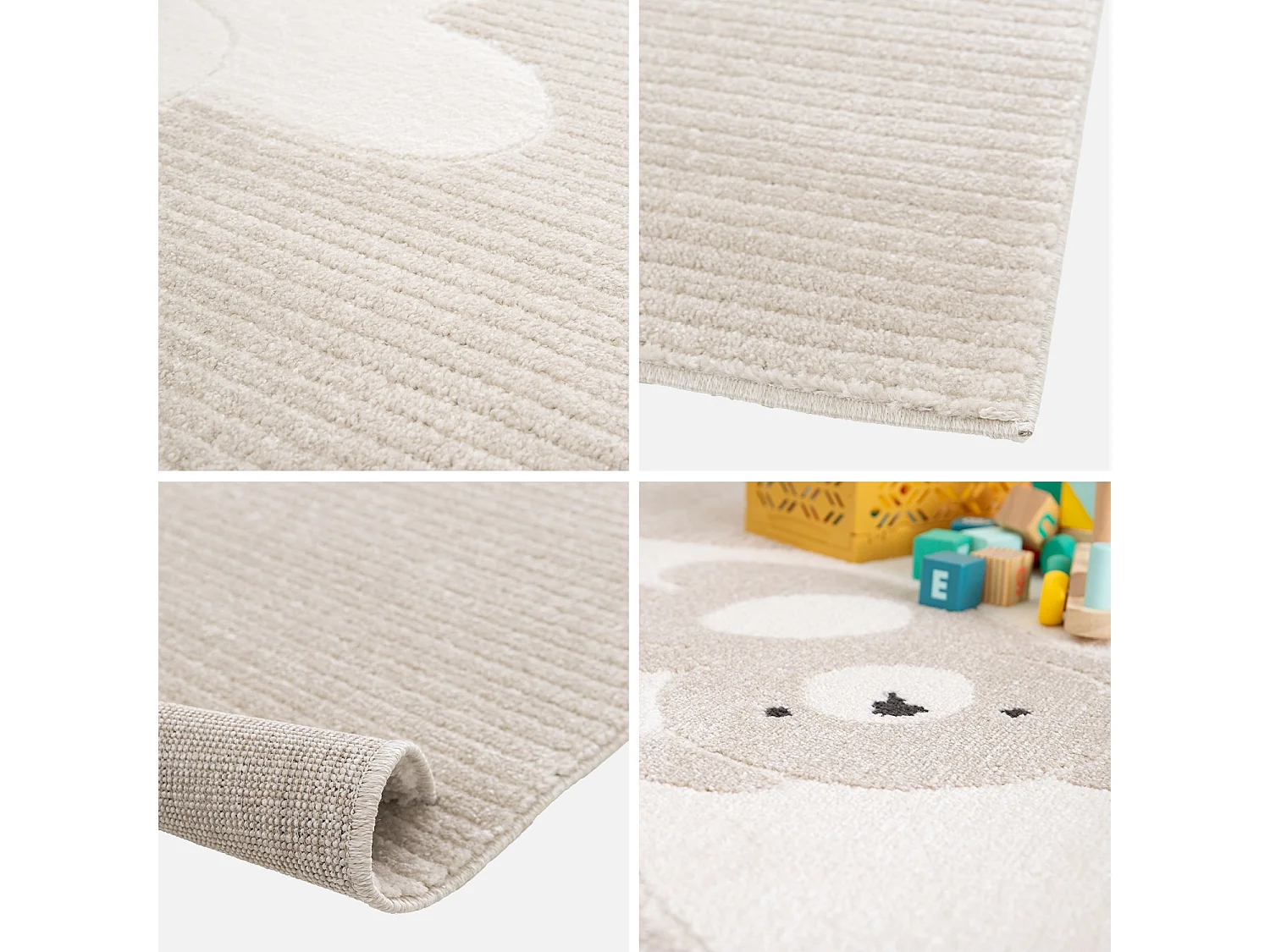 Tapis enfant beige / crème 120 x 170cm. tapis intérieur oursons. poils ras