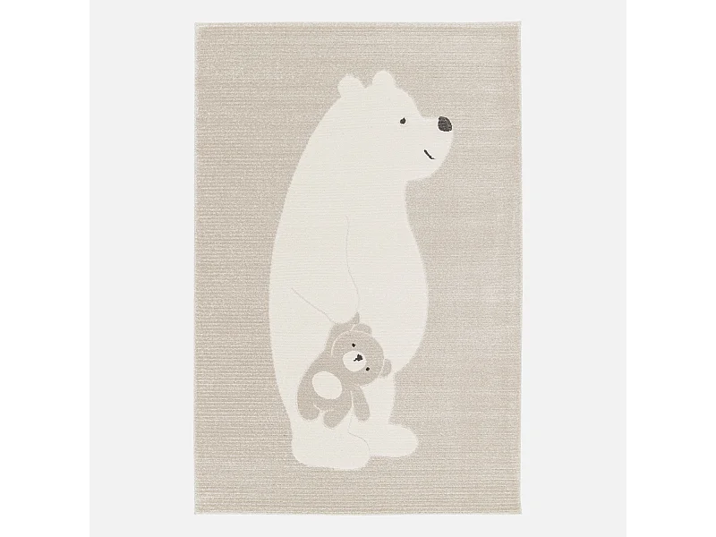 Tapis enfant beige / crème 120 x 170cm. tapis intérieur oursons. poils ras