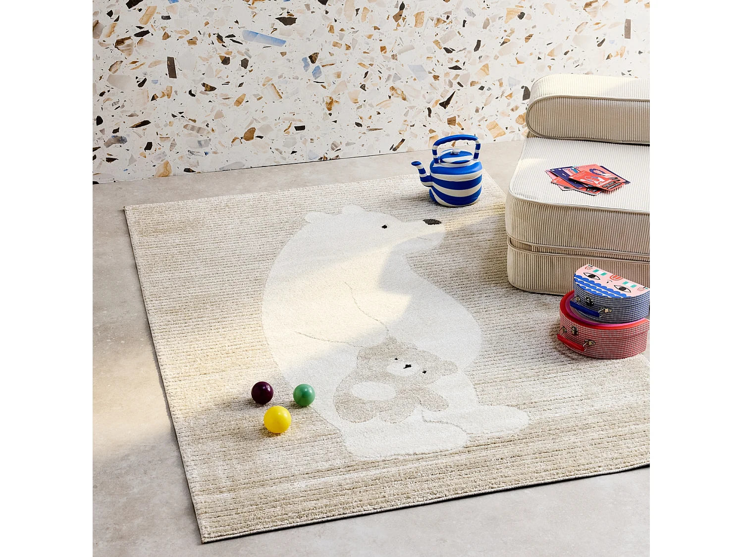 Tappeto per bambini beige/crema, tappeto orsetto