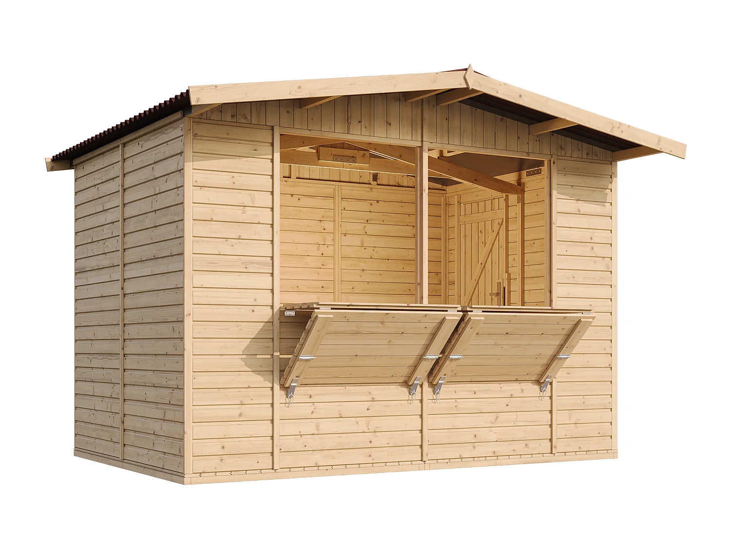 TIMBELA M150 Maison de jardin en bois, Étal de marché en bois H232x336x263 cm/6m2