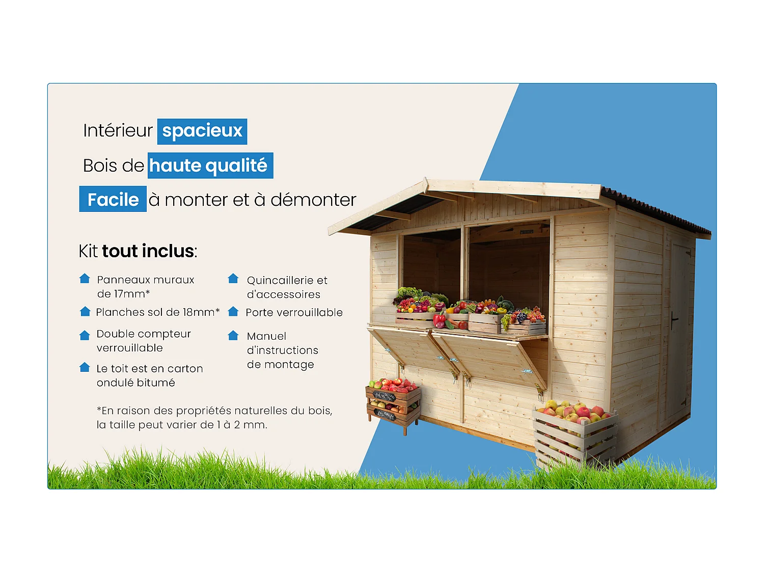Wooden Market Stall - 6 m² / 263 x 336 x H232 cm - M150