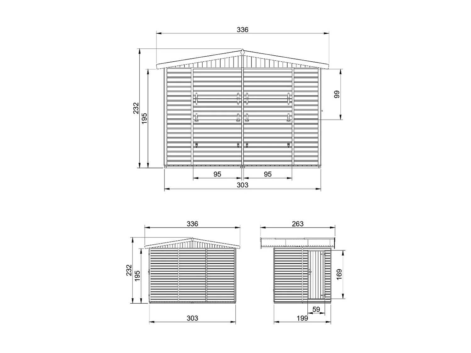 Maison de jardin en bois, étal de marché en bois - H232x336x263 cm/6m2 - M150