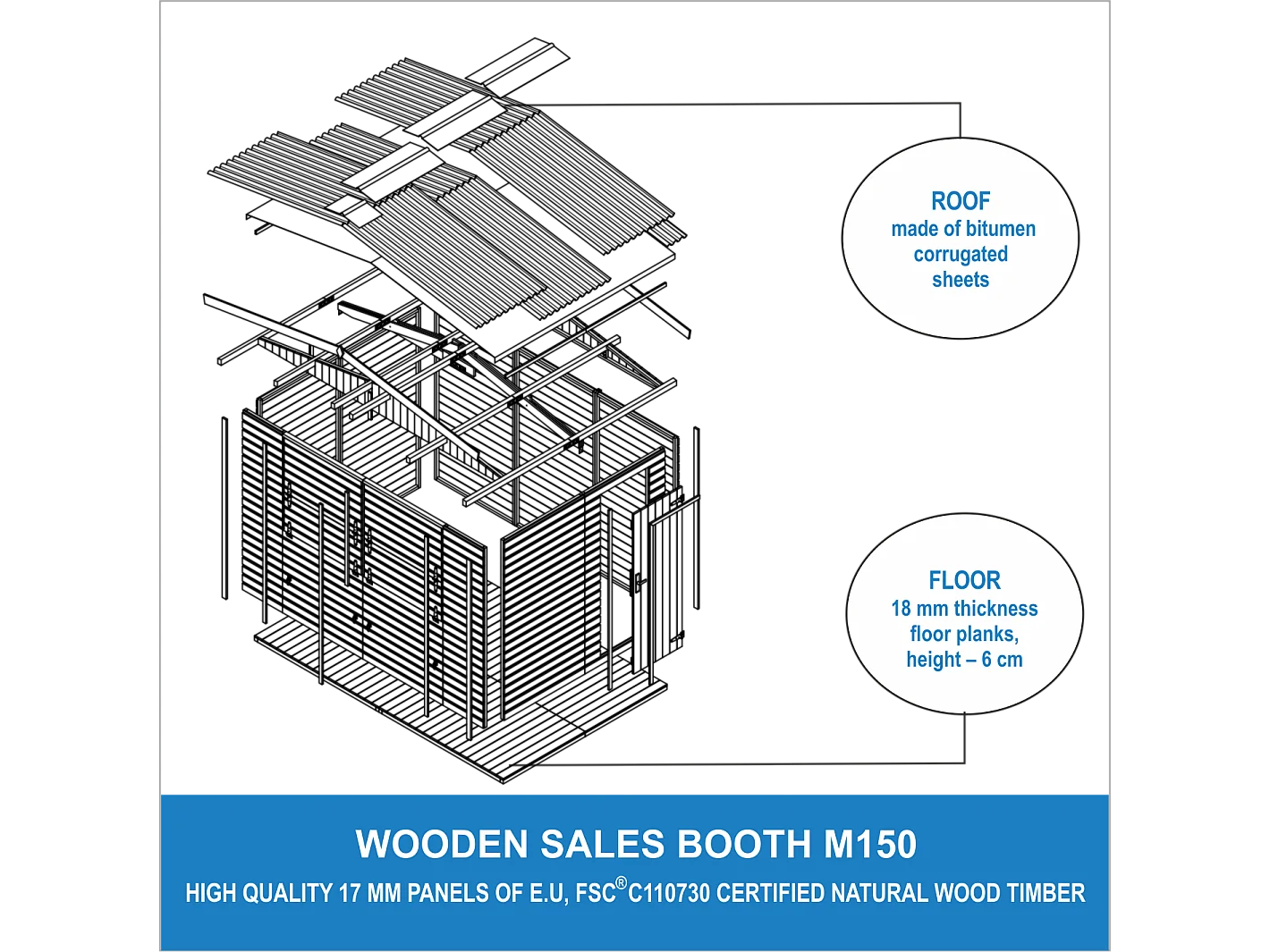 Maison de jardin en bois, étal de marché en bois - H232x336x263 cm/6m2 - M150