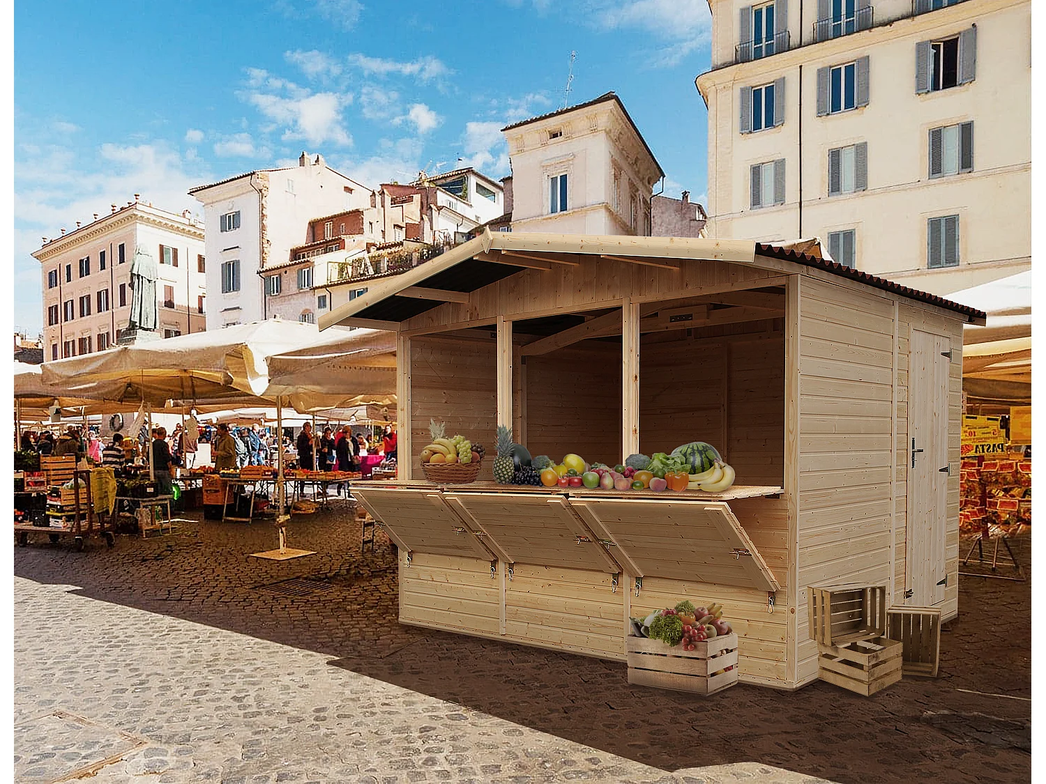 Holz gartenhaus, marktbude holz, drei fenster -  200x300 / 6 m² - M150A