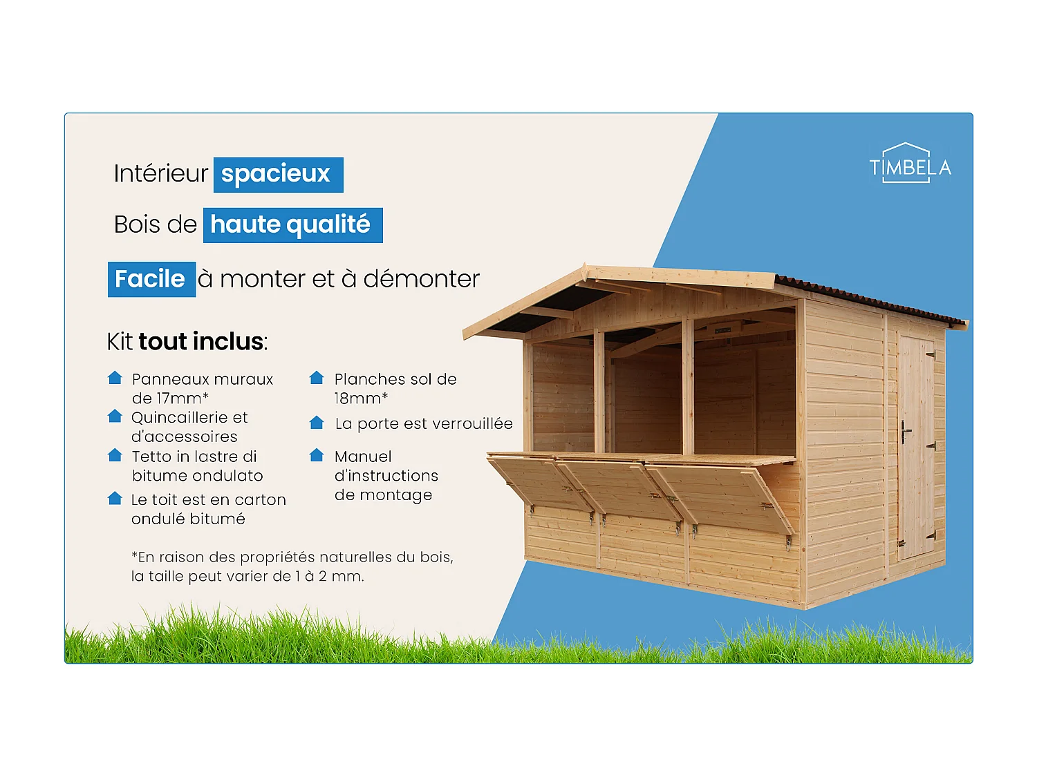 Maison de jardin en bois, étal de marché en bois - H232x336x263 cm/6m2 - M150A