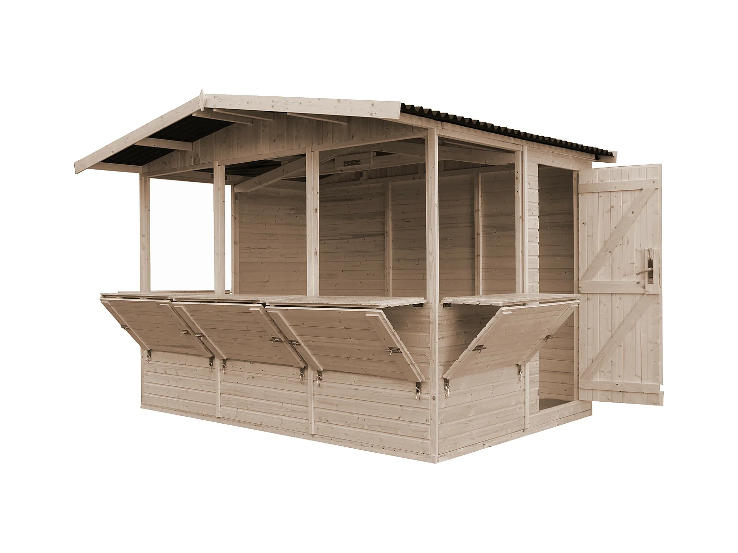 TIMBELA M150B Holz Gartenhaus, Marktbude Holz, FÜNF FENSTER - 200x300/6 m2