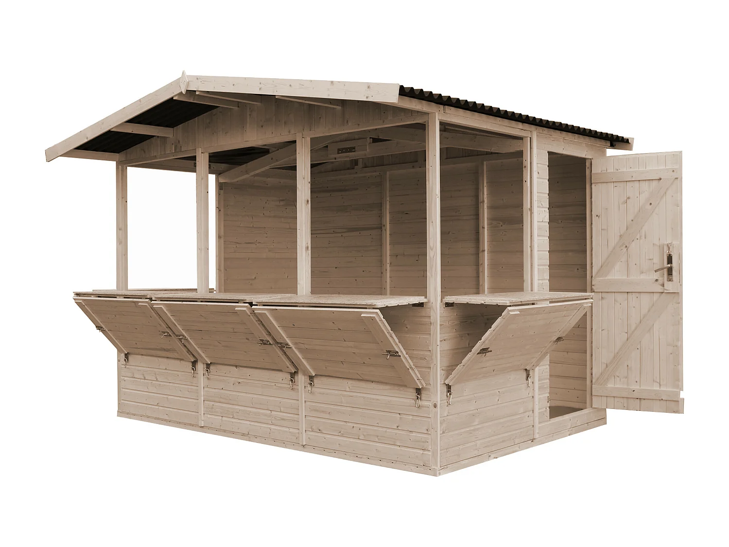 TIMBELA M150B Maison de jardin en bois, Étal de marché en bois H232x336x263 cm/6m2