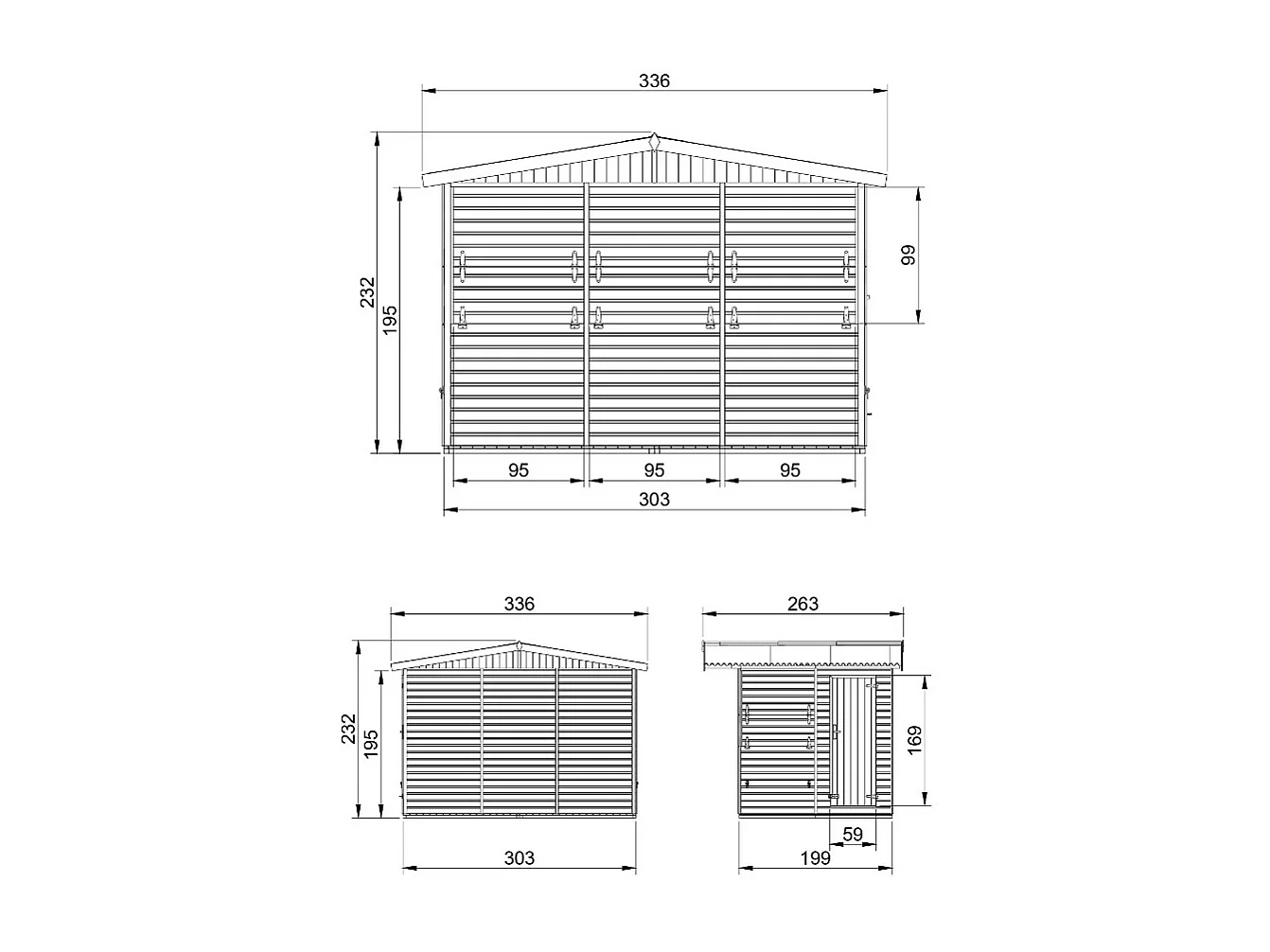 TIMBELA M150B Maison de jardin en bois, Étal de marché en bois H232x336x263 cm/6m2