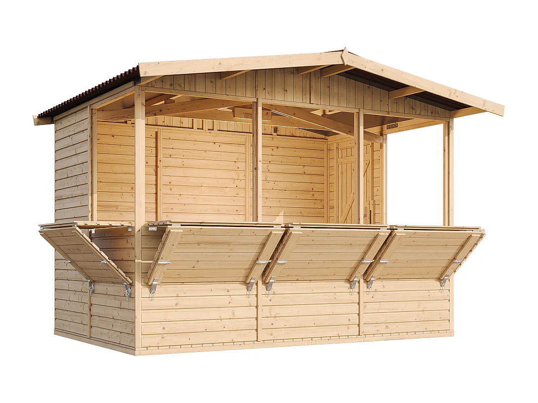 Holz gartenhaus, marktbude holz mit fünf fenster - 200x300 cm / 6 m² - M150B
