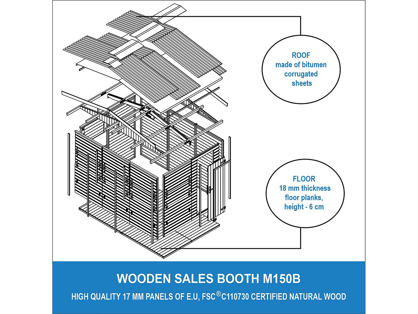 Chiosco in legno da giardino - 336x263 cm / 6 m² - M150B