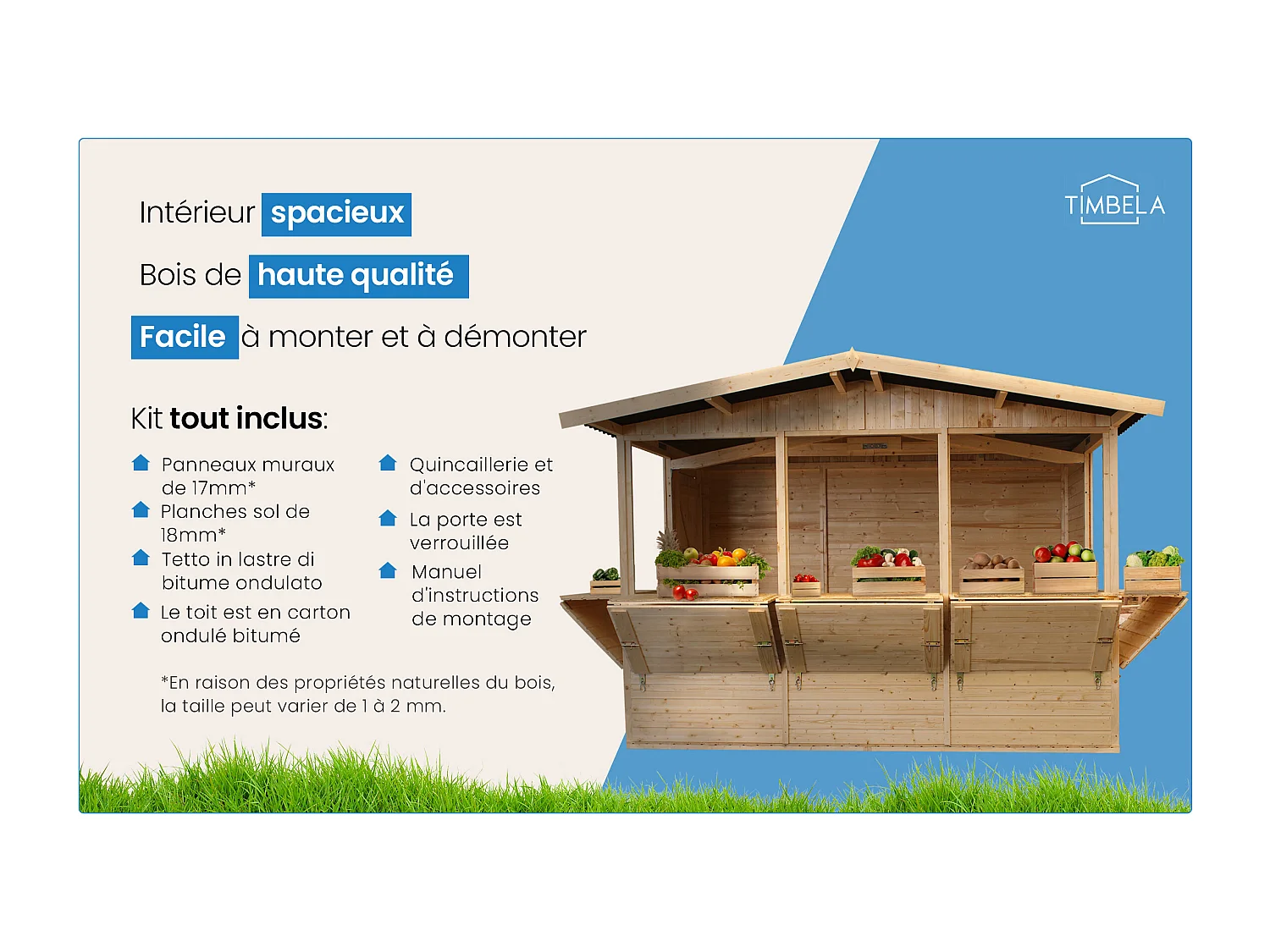 Chiosco in legno da giardino - 336x263 cm / 6 m² - M150B