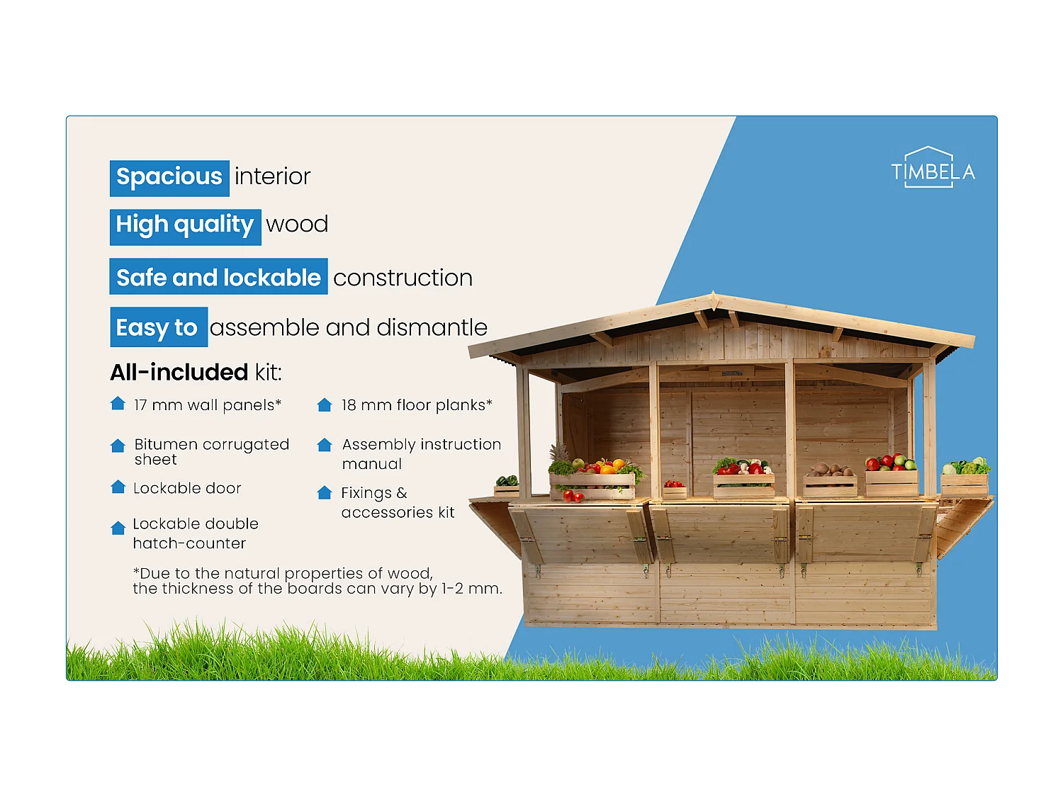 Chiosco in legno da giardino - 336x263 cm / 6 m² - M150B