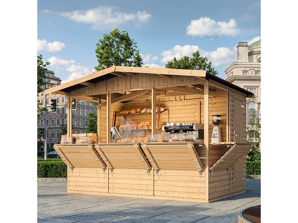 Domek handlowy, drewniany kiosk - 199x303cm - 6m² - M150B